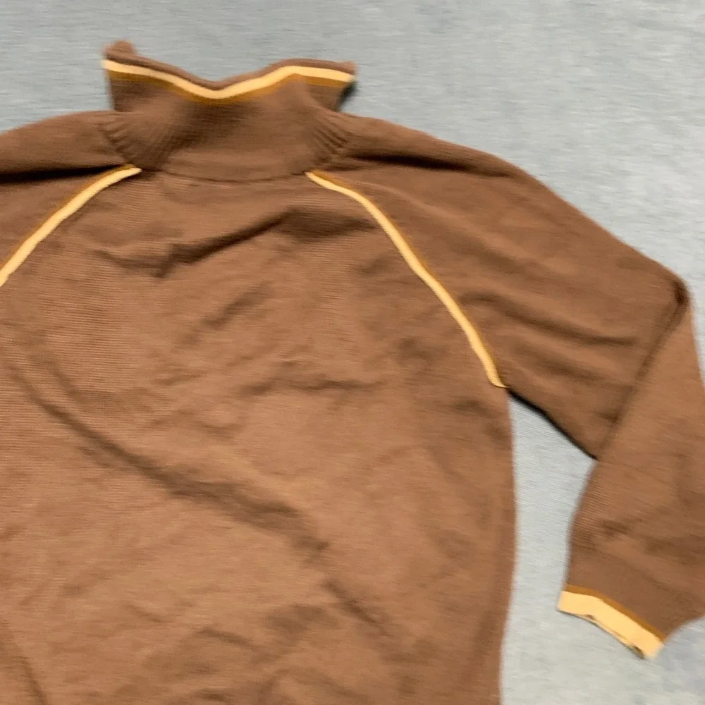 Mossimo Sweater Kids Medium Brown Contrast Piping Outdoor Workwear Quarter Zip